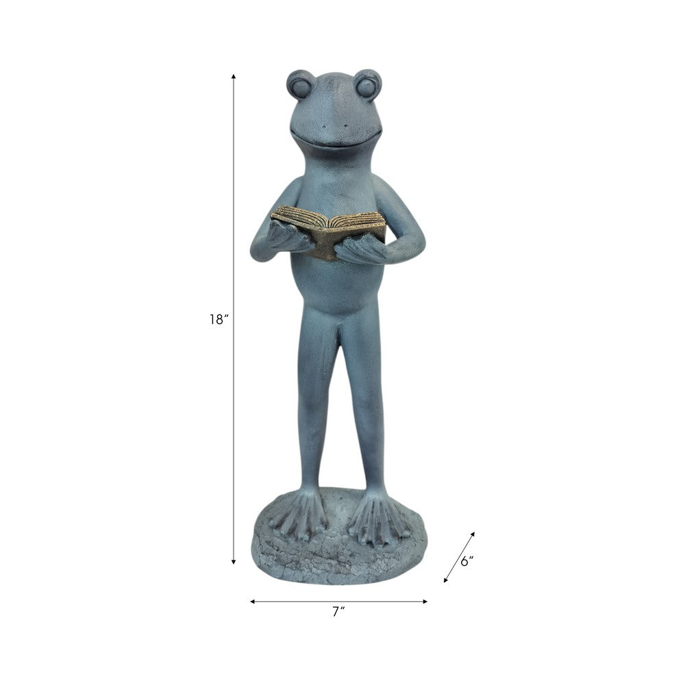 Tyrn Standing Reading Frog Garden Statue | Metallic Gray Resin 18"