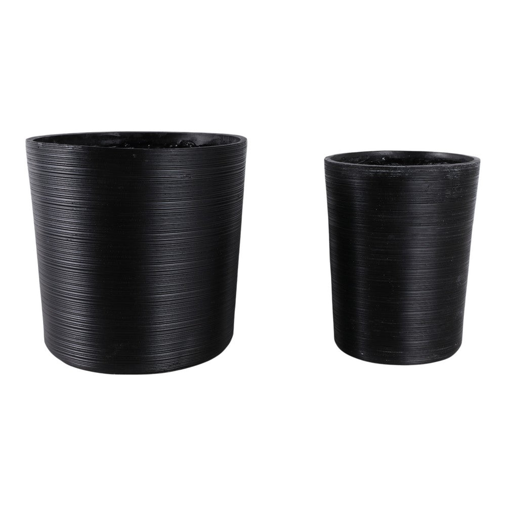 Outdoor Garden Planters Set of 2 | Textured Black Resin | 19 & 21"