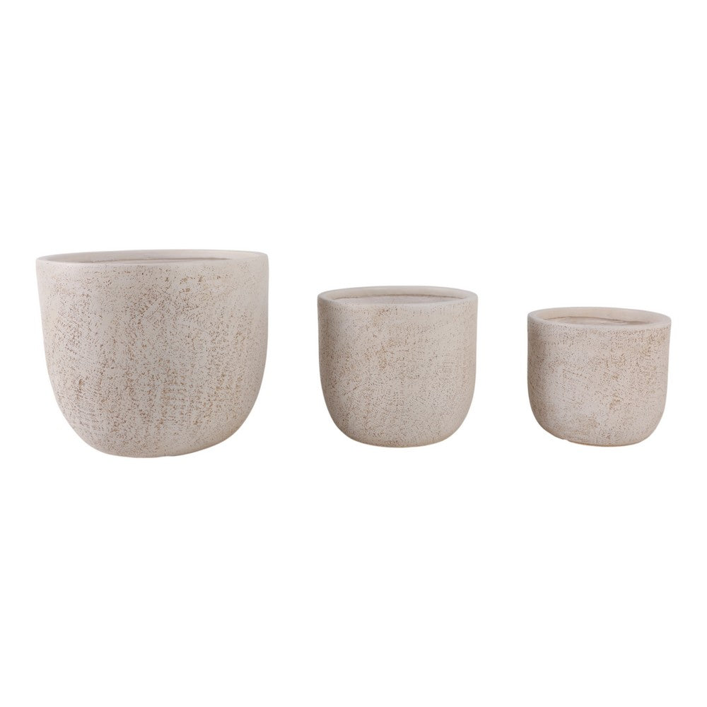 Indoor Flower Planter Pot Set of 3 | Resin Textured Design | Ivory White