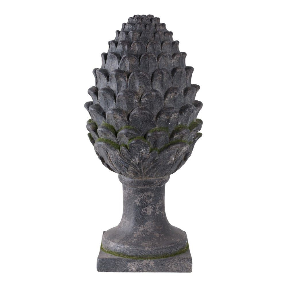 Artichoke Garden Finial Statue | 30" Rustic Moss Gray Finish Polyresin
