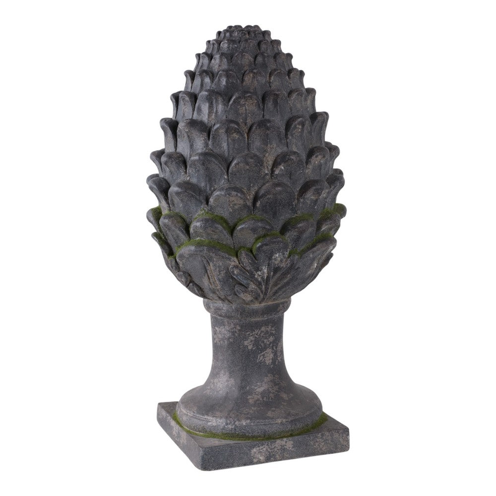 Artichoke Garden Finial Statue | 30" Rustic Moss Gray Finish Polyresin