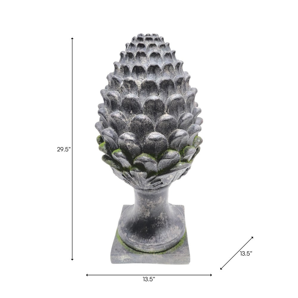 Artichoke Garden Finial Statue | 30" Rustic Moss Gray Finish Polyresin