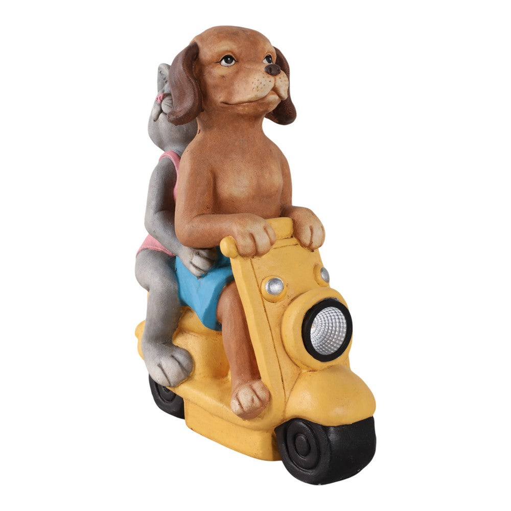 Arlin Statuette Dog & Cat on Solar Scooter | Multi Color Polyresin 17"