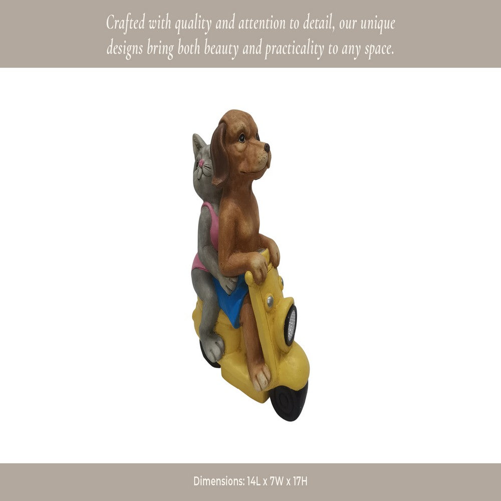 Arlin Statuette Dog & Cat on Solar Scooter | Multi Color Polyresin 17"