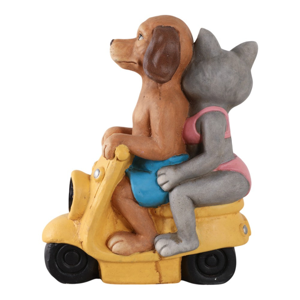 Arlin Statuette Dog & Cat on Solar Scooter | Multi Color Polyresin 17"