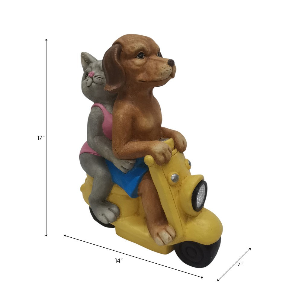 Arlin Statuette Dog & Cat on Solar Scooter | Multi Color Polyresin 17"