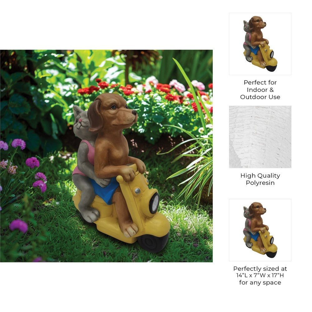 Arlin Statuette Dog & Cat on Solar Scooter | Multi Color Polyresin 17"
