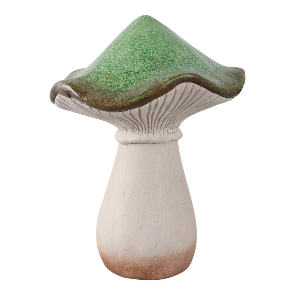 Outdoor Decor Garden Mushroom Statuary | 16" Green White Resin