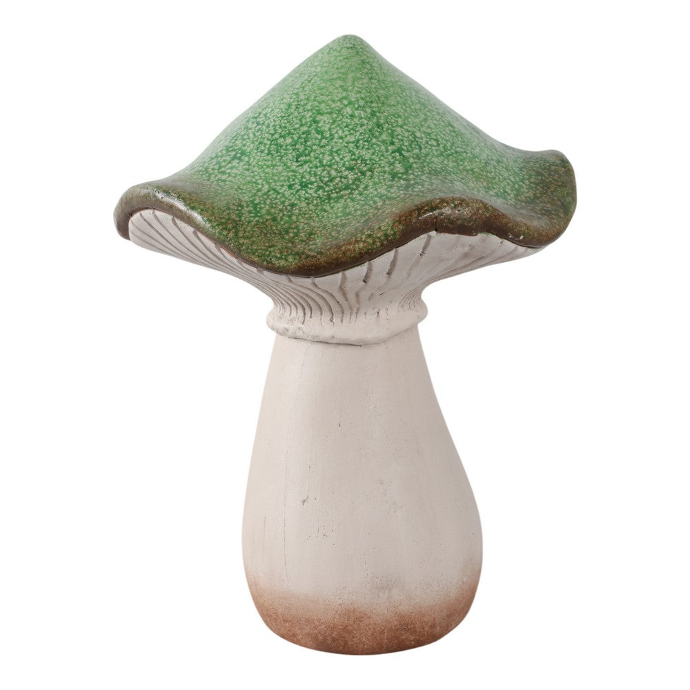 Outdoor Decor Garden Mushroom Statuary | 16" Green White Resin