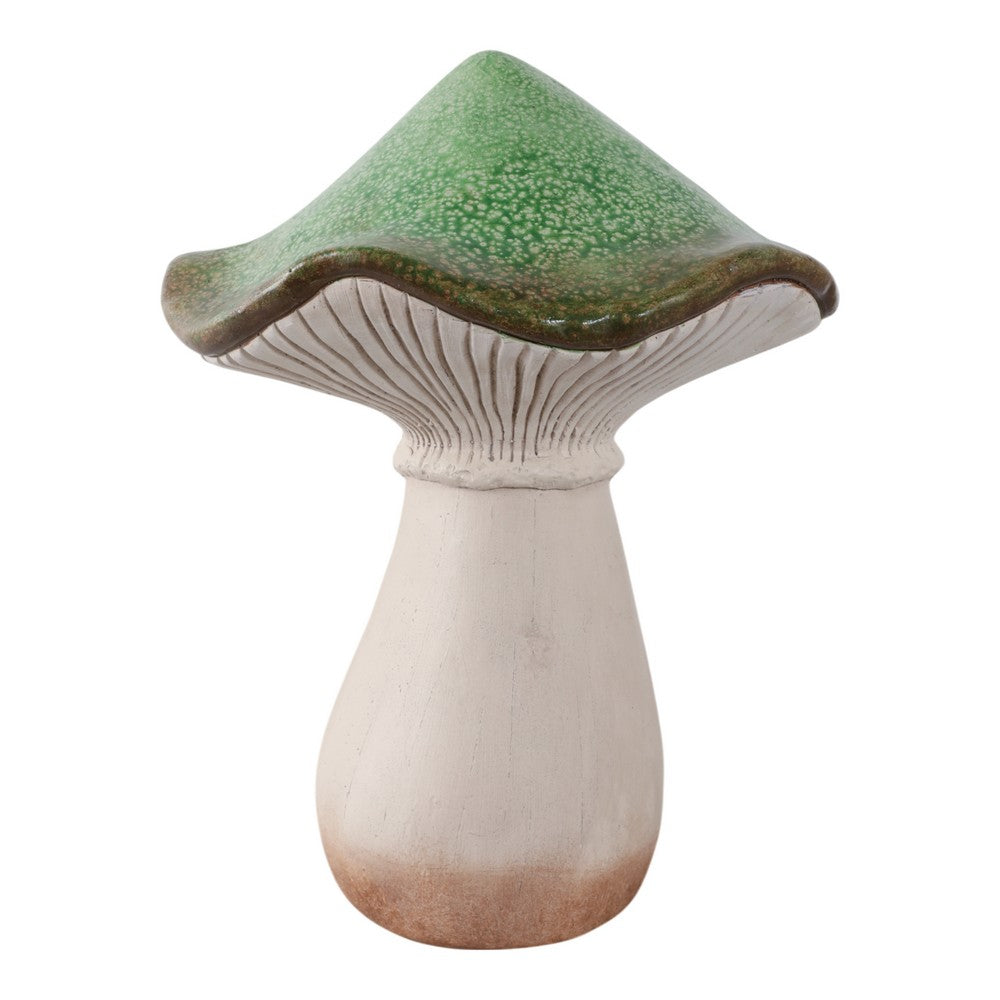 Outdoor Decor Garden Mushroom Statuary | 16" Green White Resin