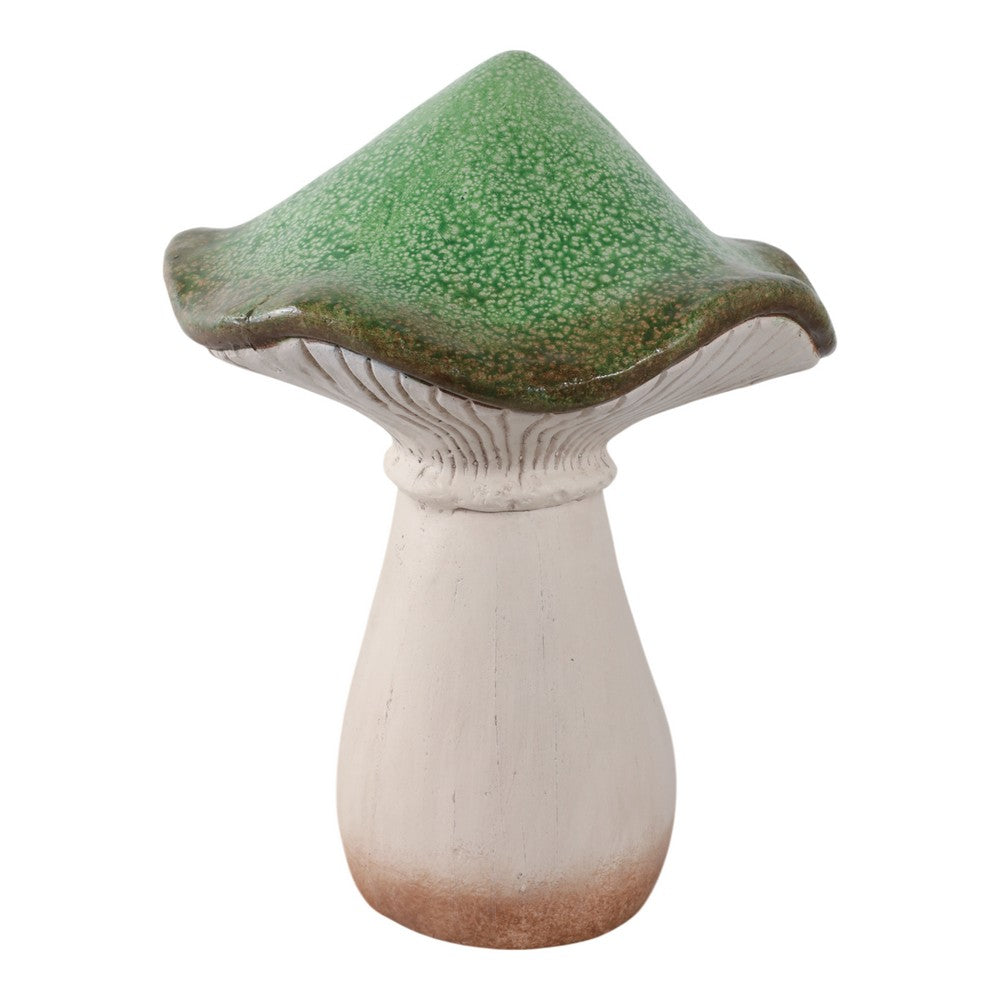 Outdoor Decor Garden Mushroom Statuary | 16" Green White Resin