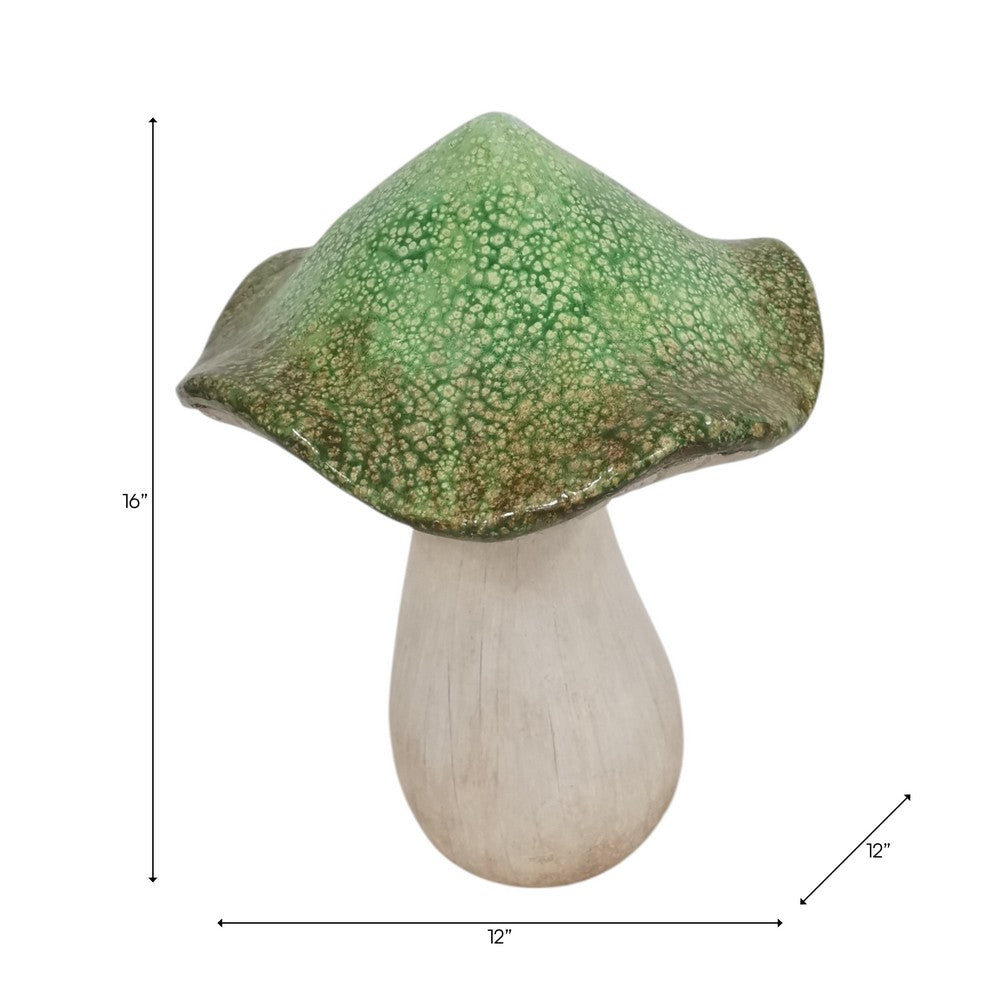 Outdoor Decor Garden Mushroom Statuary | 16" Green White Resin