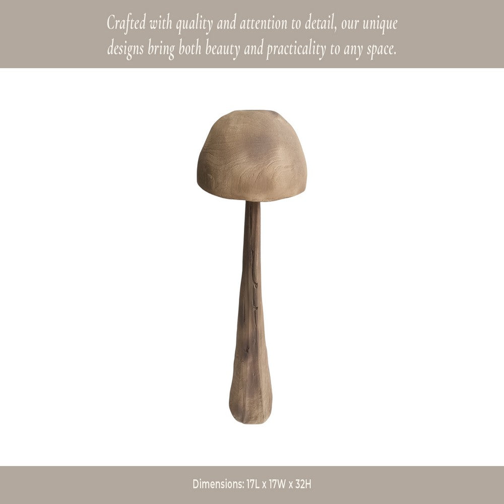 Outdoor Garden Decorative Mushroom | Brown Wood Grain Finish | 32"