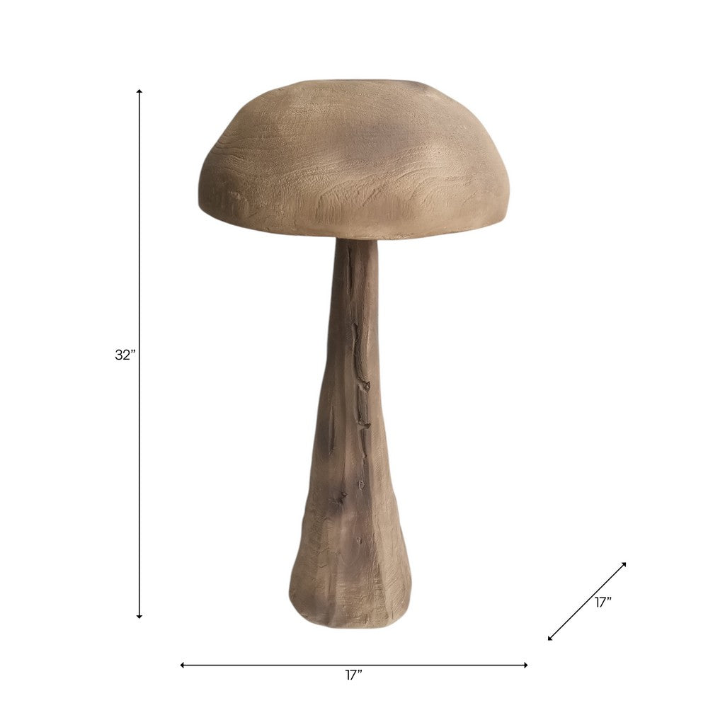 Outdoor Garden Decorative Mushroom | Brown Wood Grain Finish | 32"