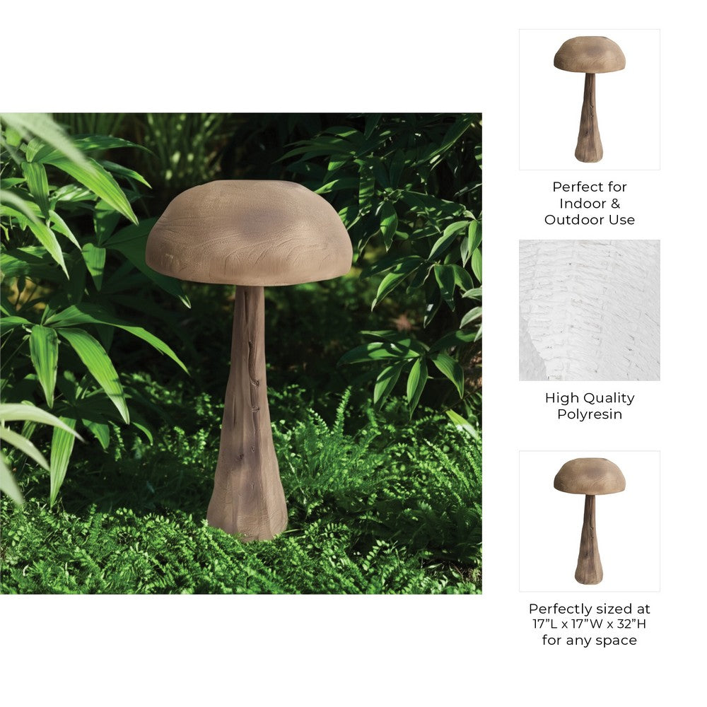 Outdoor Garden Decorative Mushroom | Brown Wood Grain Finish | 32"
