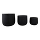 Mackz Set of 3 Round Planters | Vertical Ribbed Black Resin | 11,14,18"