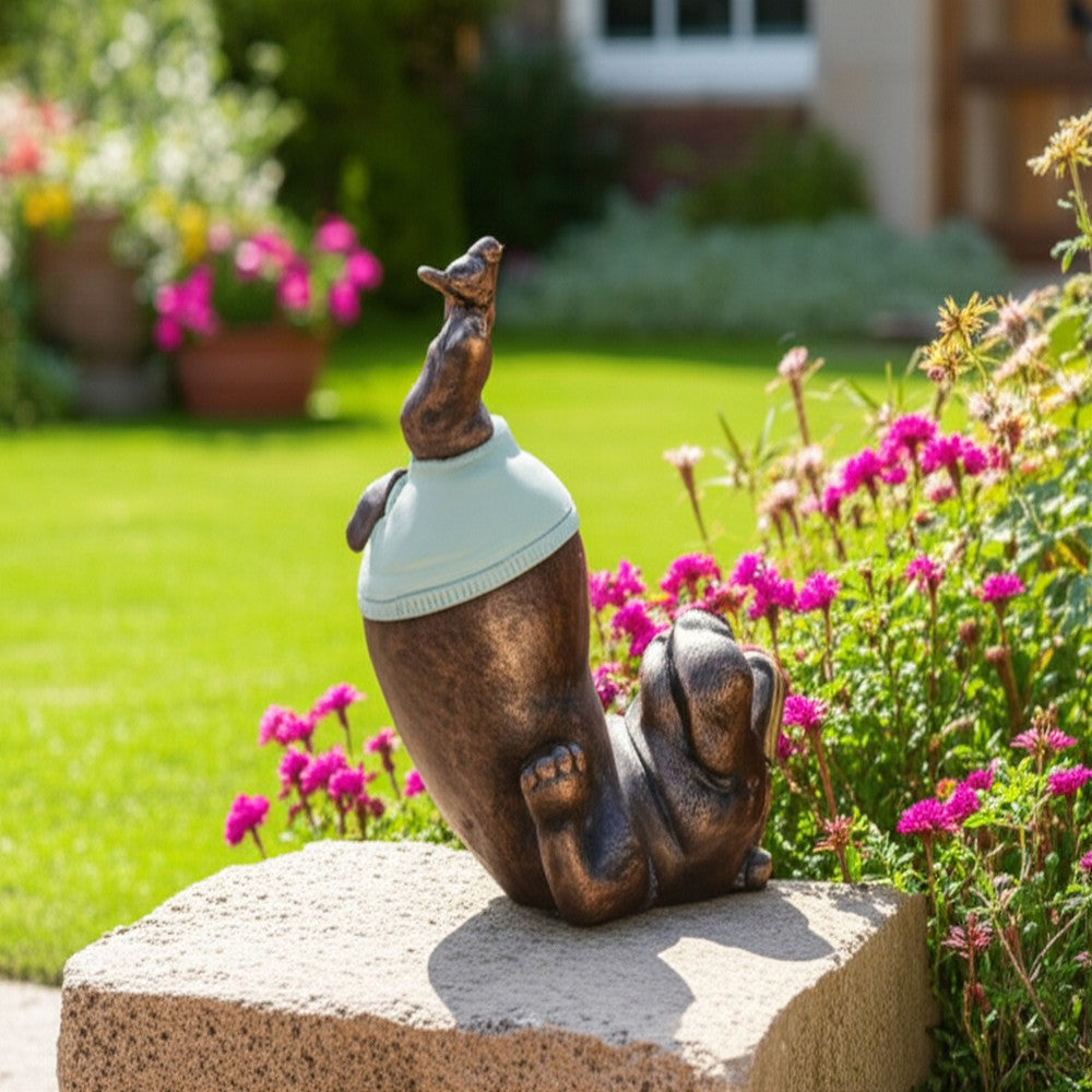 Decorative Hippo Garden Statue | Joyful Feet in The Air | 17" Bronze