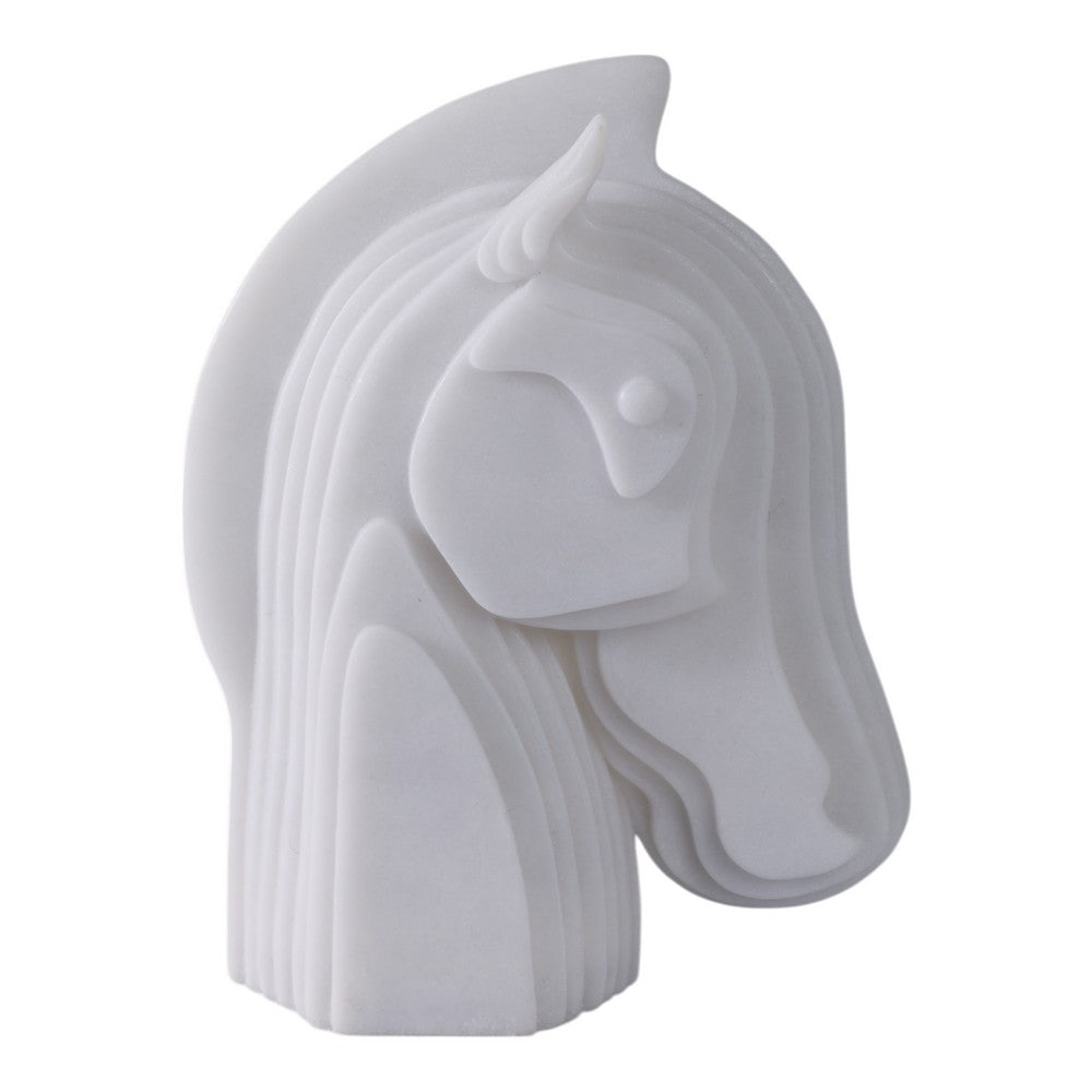 Orany Modern Horse-Head Sculpture | Carved Details | White Resin 12"