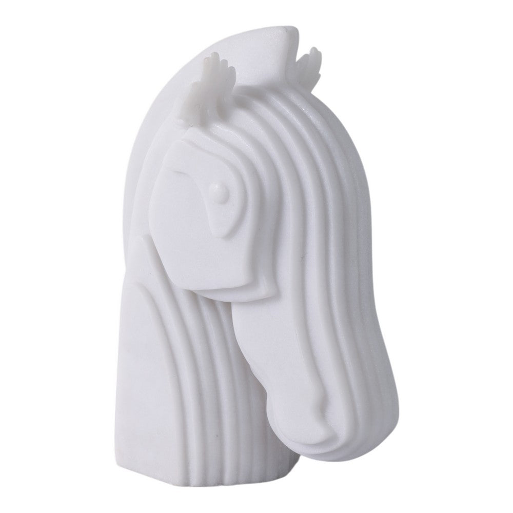 Orany Modern Horse-Head Sculpture | Carved Details | White Resin 12"