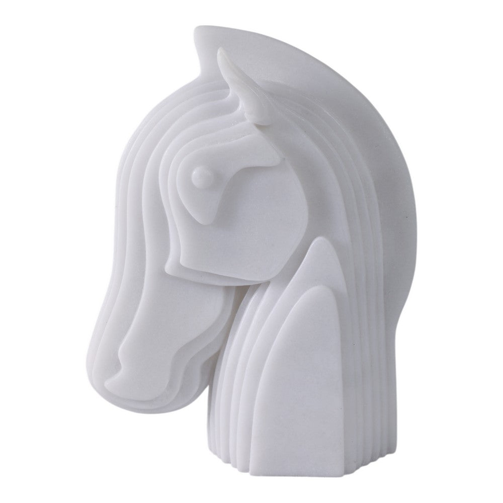 Orany Modern Horse-Head Sculpture | Carved Details | White Resin 12"