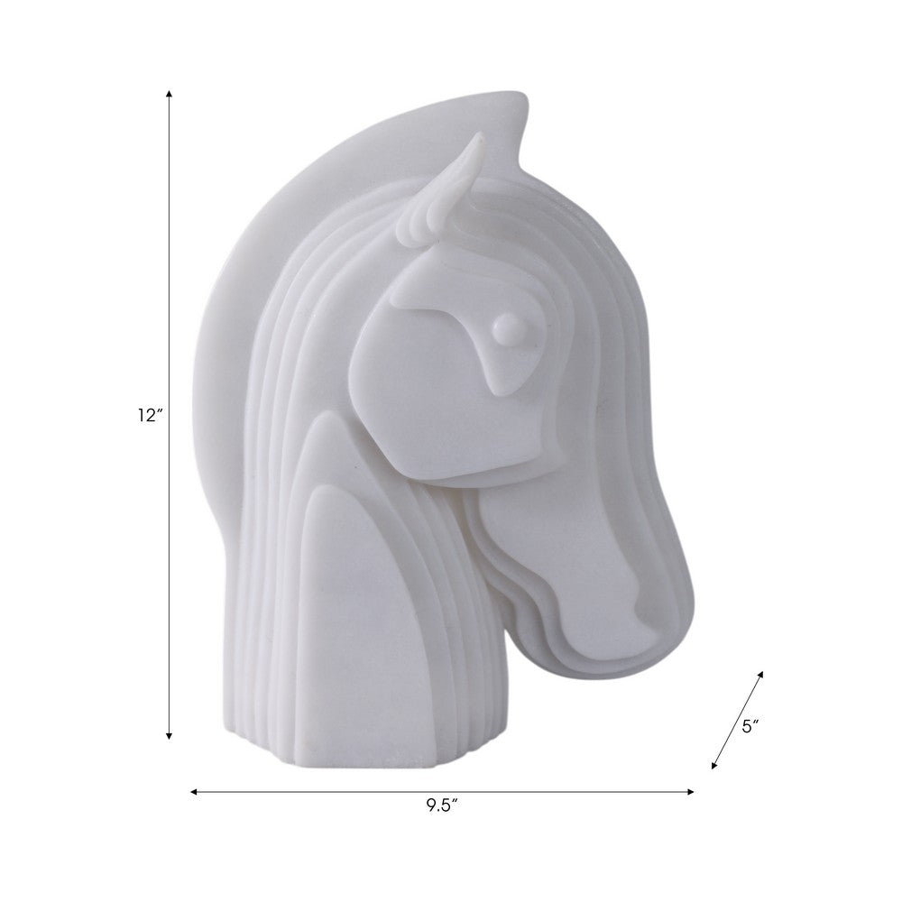 Orany Modern Horse-Head Sculpture | Carved Details | White Resin 12"