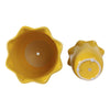 Ceramic Planter Set of 2 | Floral Wavy Rim & Ribbed Texture | Bright Yellow