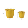Ceramic Planter Set of 2 | Floral Wavy Rim & Ribbed Texture | Bright Yellow