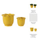 Ceramic Planter Set of 2 | Floral Wavy Rim & Ribbed Texture | Bright Yellow