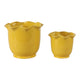 Ceramic Planter Set of 2 | Floral Wavy Rim & Ribbed Texture | Bright Yellow