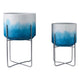 Planter on Stand Set of 2 | Raised Design | Blue & White Gradient | Iron