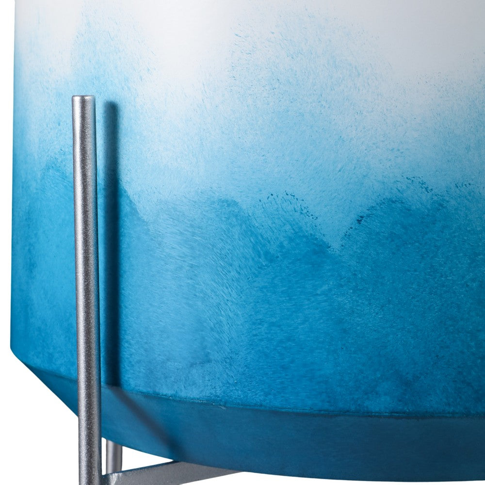 Planter on Stand Set of 2 | Raised Design | Blue & White Gradient | Iron