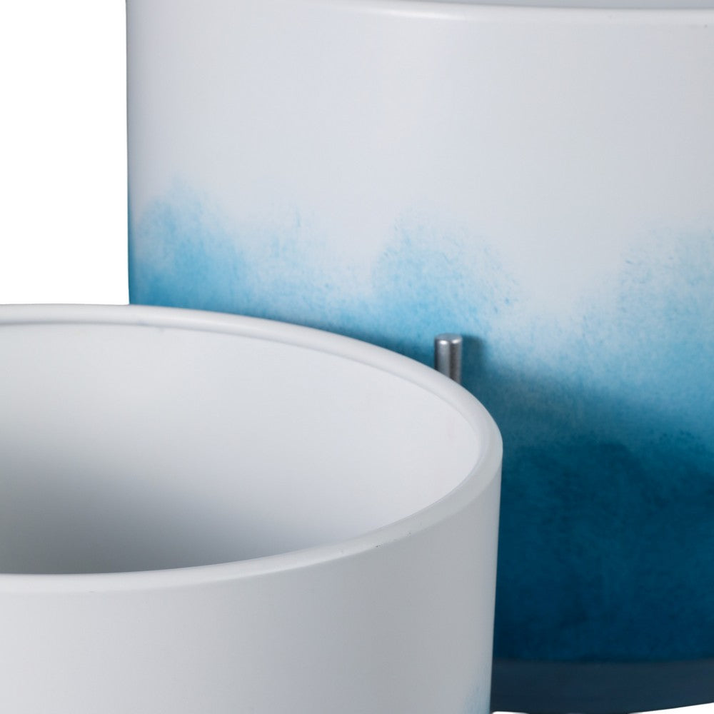 Planter on Stand Set of 2 | Raised Design | Blue & White Gradient | Iron
