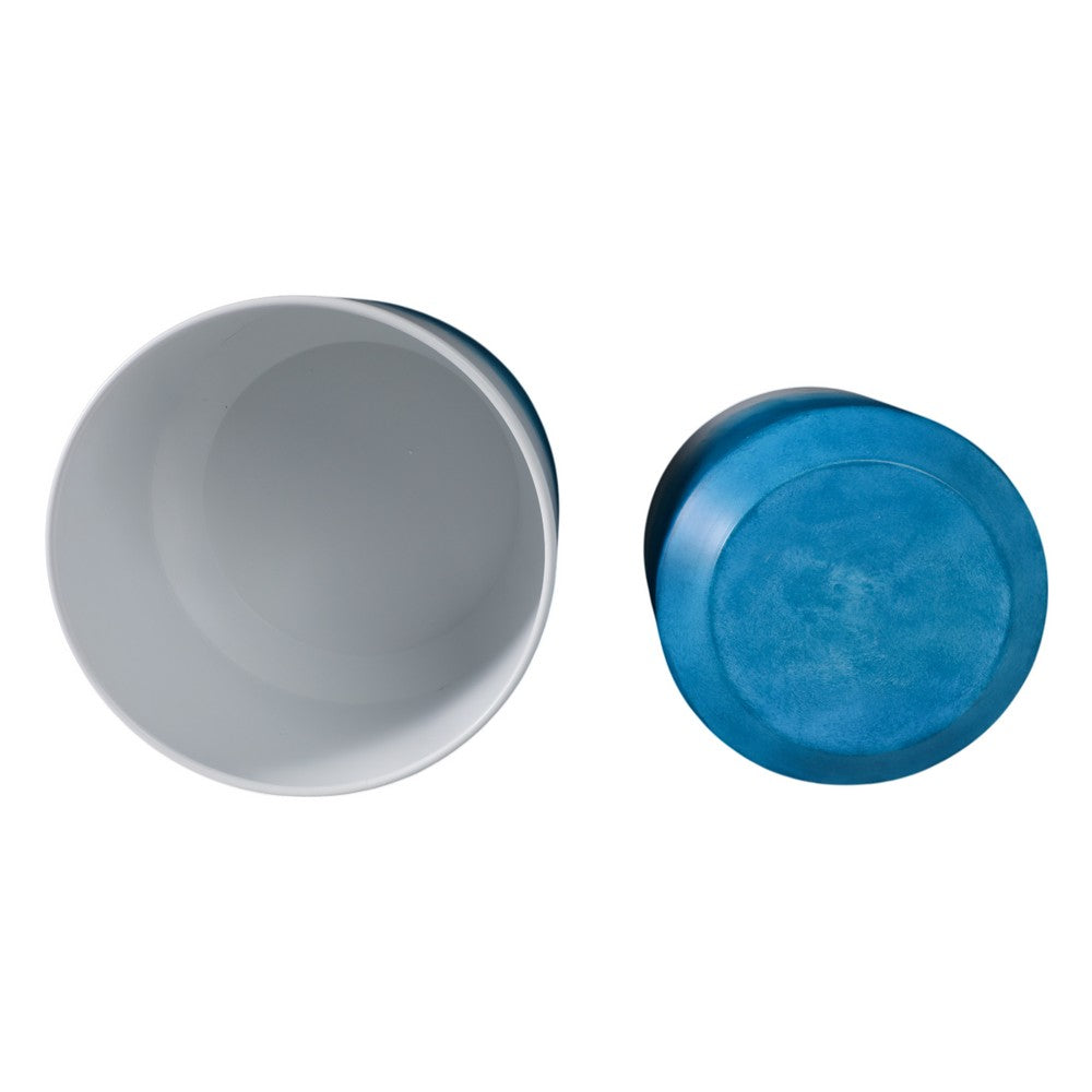 Planter on Stand Set of 2 | Raised Design | Blue & White Gradient | Iron