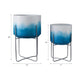 Planter on Stand Set of 2 | Raised Design | Blue & White Gradient | Iron