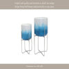 Planter on Stand Set of 2 | Raised Design | Blue & White Gradient | Iron