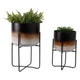 Outdoor Planter Set of 2 | Modern Cylindrical Brown Ombre | Black Stand