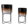 Outdoor Planter Set of 2 | Modern Cylindrical Brown Ombre | Black Stand