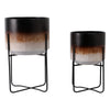 Outdoor Planter Set of 2 | Modern Cylindrical Brown Ombre | Black Stand