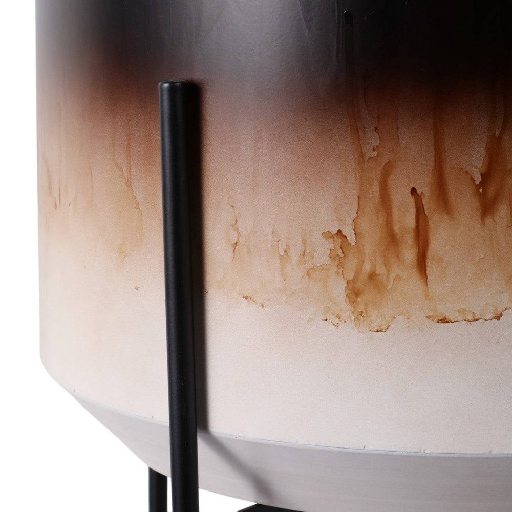 Outdoor Planter Set of 2 | Modern Cylindrical Brown Ombre | Black Stand