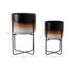 Outdoor Planter Set of 2 | Modern Cylindrical Brown Ombre | Black Stand