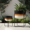 Outdoor Planter Set of 2 | Modern Cylindrical Brown Ombre | Black Stand