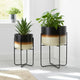 Outdoor Planter Set of 2 | Modern Cylindrical Brown Ombre | Black Stand