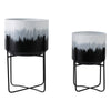 Outdoor Decorative Planters Set of 2 | White Brushstrokes Art | Black Iron