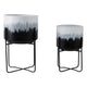 Outdoor Decorative Planters Set of 2 | White Brushstrokes Art | Black Iron