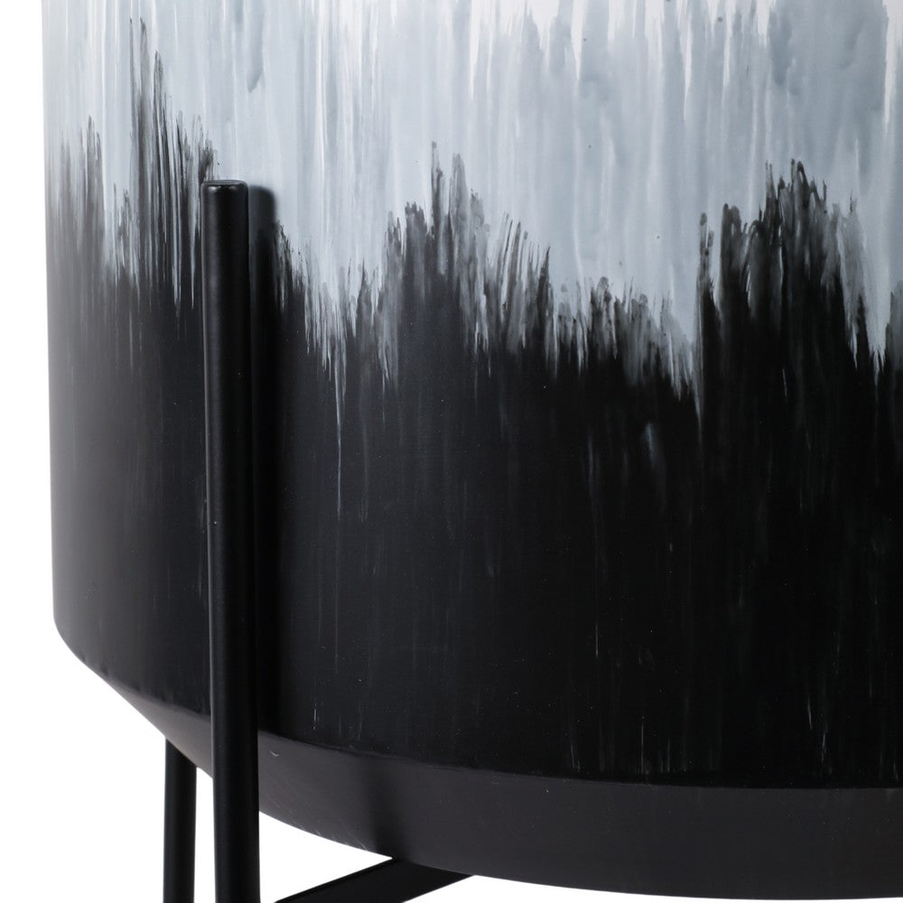 Outdoor Decorative Planters Set of 2 | White Brushstrokes Art | Black Iron