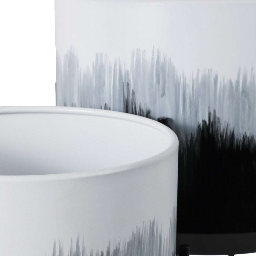 Outdoor Decorative Planters Set of 2 | White Brushstrokes Art | Black Iron