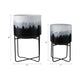 Outdoor Decorative Planters Set of 2 | White Brushstrokes Art | Black Iron