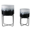 Outdoor Decorative Planters Set of 2 | White Brushstrokes Art | Black Iron