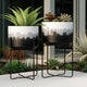 Outdoor Decorative Planters Set of 2 | White Brushstrokes Art | Black Iron