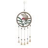 Hanging Wind Chime | Beaded Mosaic Hummingbird | Green Wood | Gold Bells